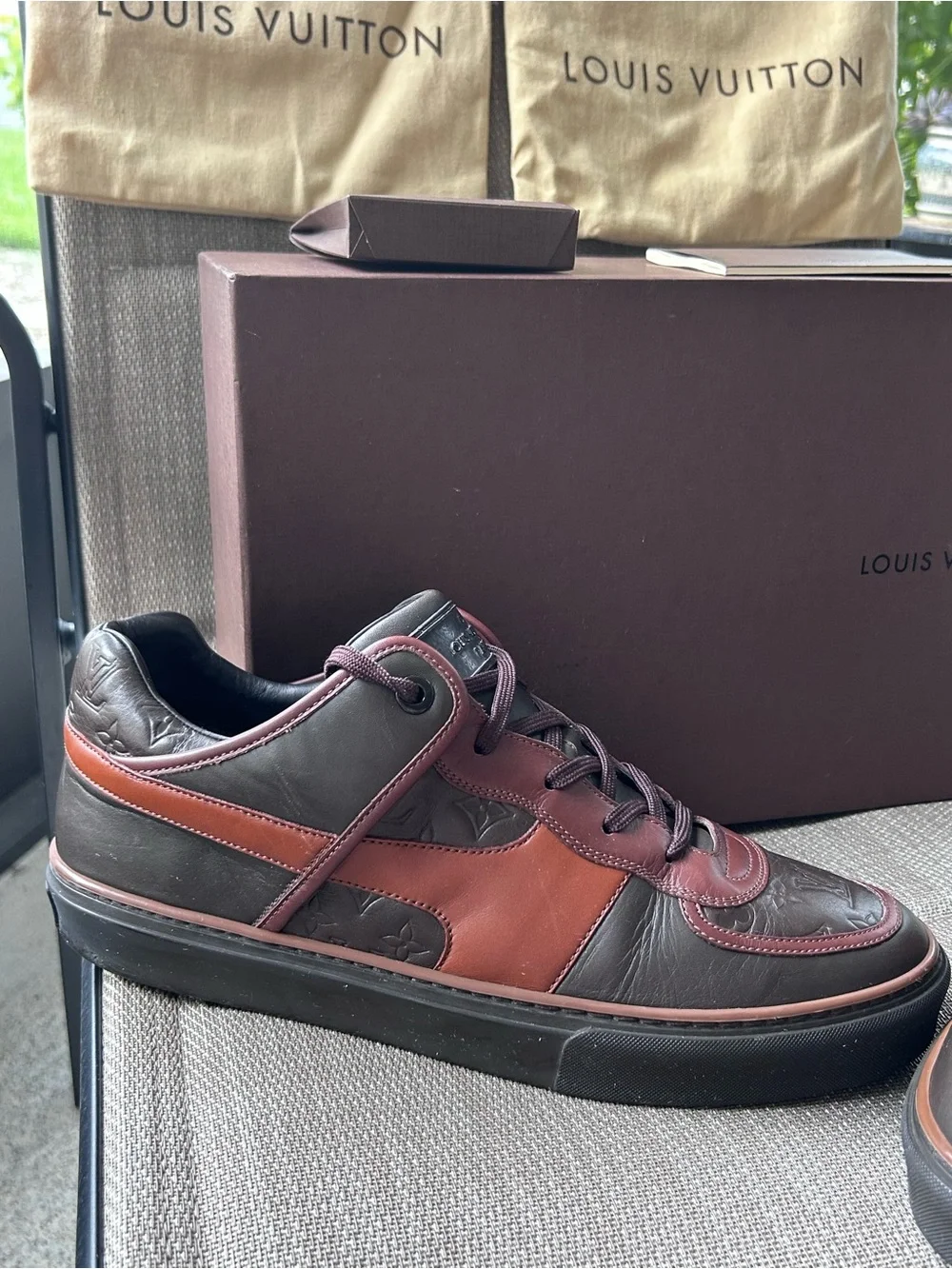 Louis Vuitton Men's vintage Leather Sneakers in Burgundy and Brown